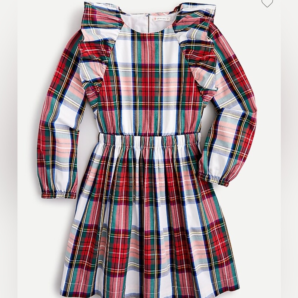 J Crew Crewcuts Girls' ruffle-trim dress in snowy Stewart tartan size 6